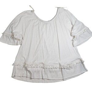 Sol‎ & Luna White Crepe baby doll blouse with tassels on sleeves, Size 2X